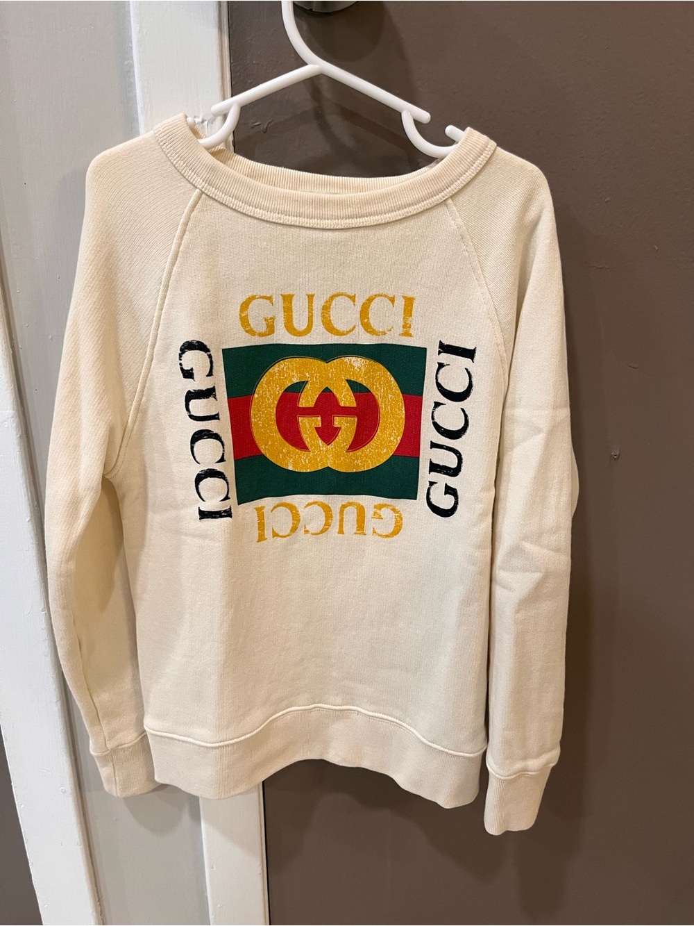 Gucci Cream Sweatshirt with Green-Red-Gold Logo - kids/boys